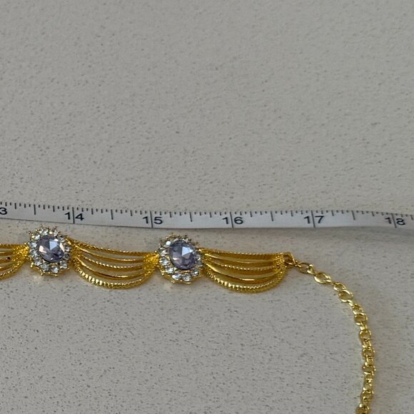 GOLD TONE NECKLACE WITH LAVENDER CRYSTALS - Picture 3 of 8